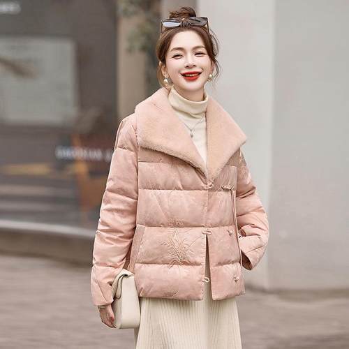 现货羽绒服204冬新款新中式国风盘扣袖翻领白鸭绒外套H2HE99837-9