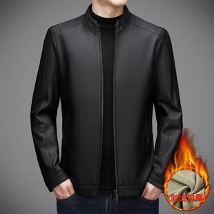 W7爸装 专中老年2419 绵羊皮爸加绒 皮夹克男士 柜立领皮男衣秋冬季