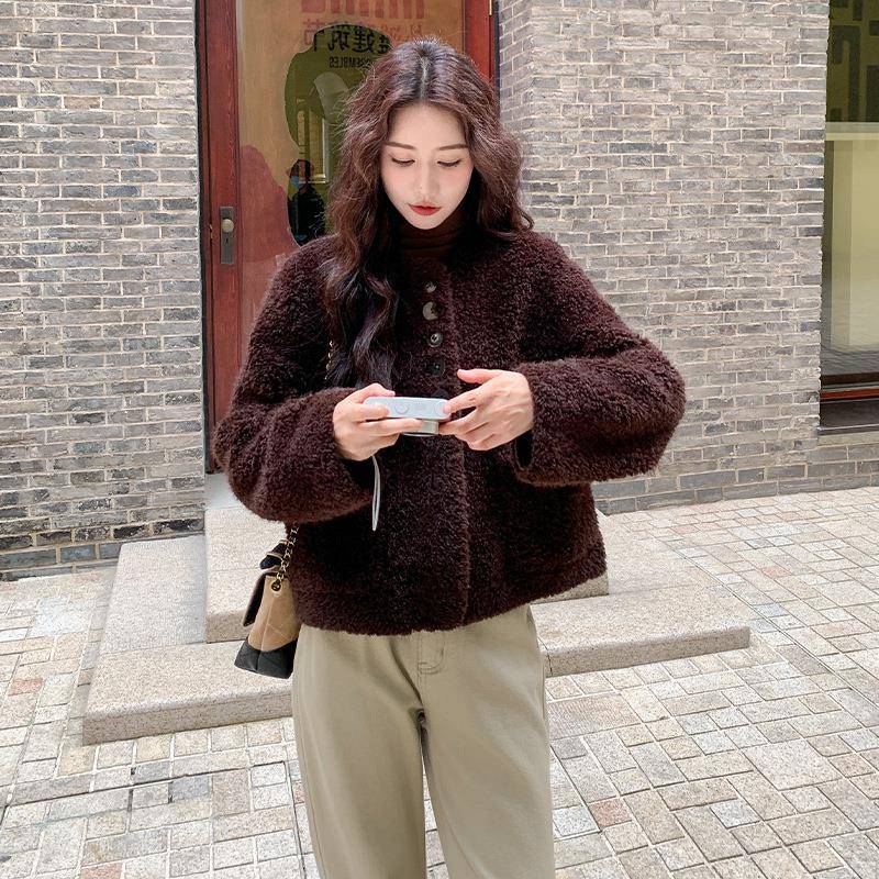 轻0熟风仿毛一体羊羔D075-651感毛外套女225冬新款高级时尚气皮质