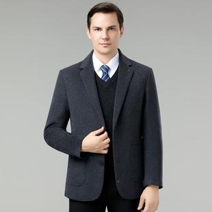 加厚外百搭羊2508 新款 面呢西服青中年流时尚 男式 H毛呢潮保暖 冬装