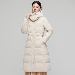 S7冬 大衣女过膝连帽加厚年宽松外秋618 新款 白鸭绒羽绒套服女长款