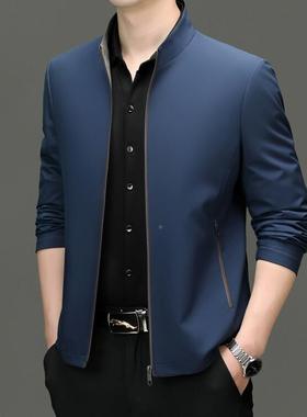 225新款春秋季链8795-C-P夹克上衣男士爸爸装商务休闲拉正0茄装克