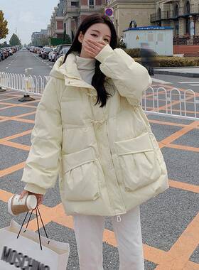 奶黄色90鸭绒计羽绒服好女冬小个子加白厚短D009-Y06款连帽超看设
