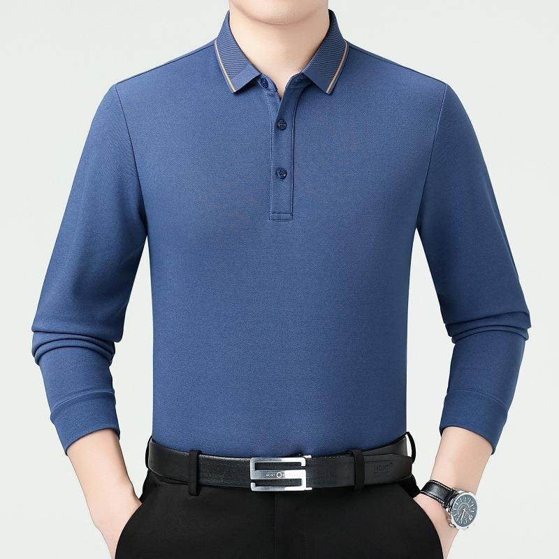 2025590-P5时尚品牌士长袖T休恤翻男领春秋款中年POLO衫宽松爸爸