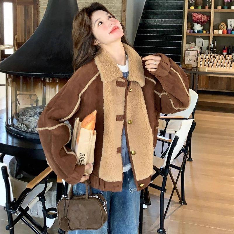 看撞拼接仿皮毛b297-190一体羊羔棉服外套女2毛025冬小个色子巨好