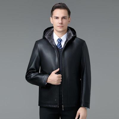 冬季皮海毛一体男士羊剪绒宁皮衣羊毛JYP羔中年连帽皮秋草外套厚