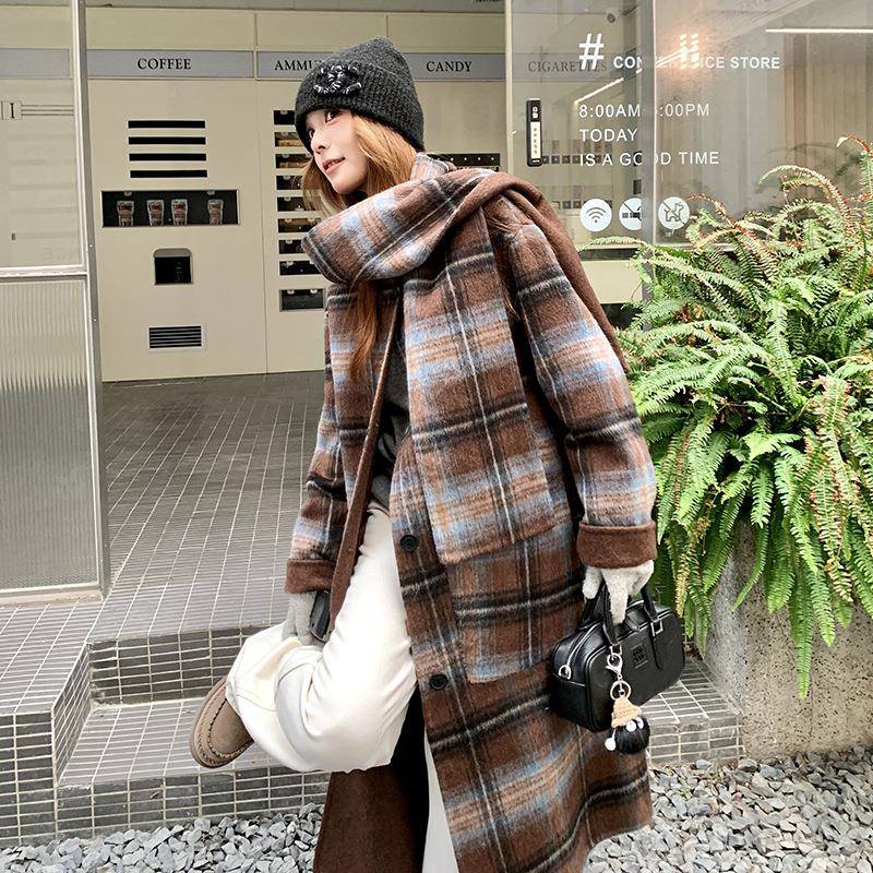 韩系高2级感复古格纹D107-851羊系毛衣女025冬季新款带收腰保暖毛