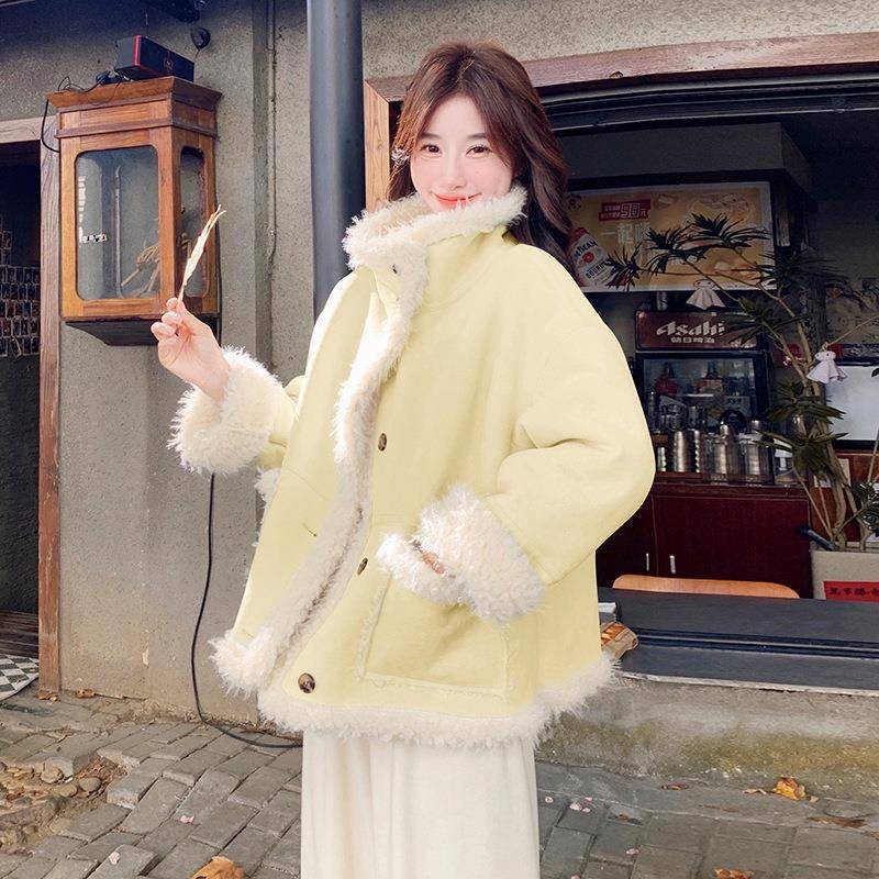 仿皮毛一体瘦时尚羊羔毛短外套女025新款加厚保暖小2D116-682个子