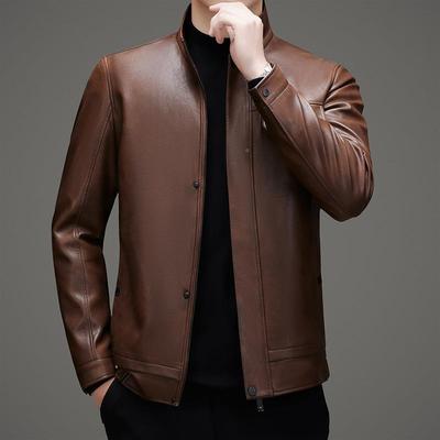 潮流百搭翻领短羊款HBO皮衣秋季男新款时士尚休闲绵皮夹克外套男