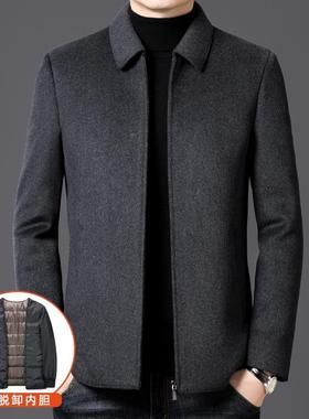 冬季双面羊绒夹克中老翻呢年商套务羊毛羽绒胆外爸爸装WEW短款领