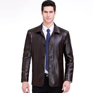 款 0夹克爸装 绵羊皮衣男中爸年男士 1978 外 翻领扣春子款 海宁秋薄季