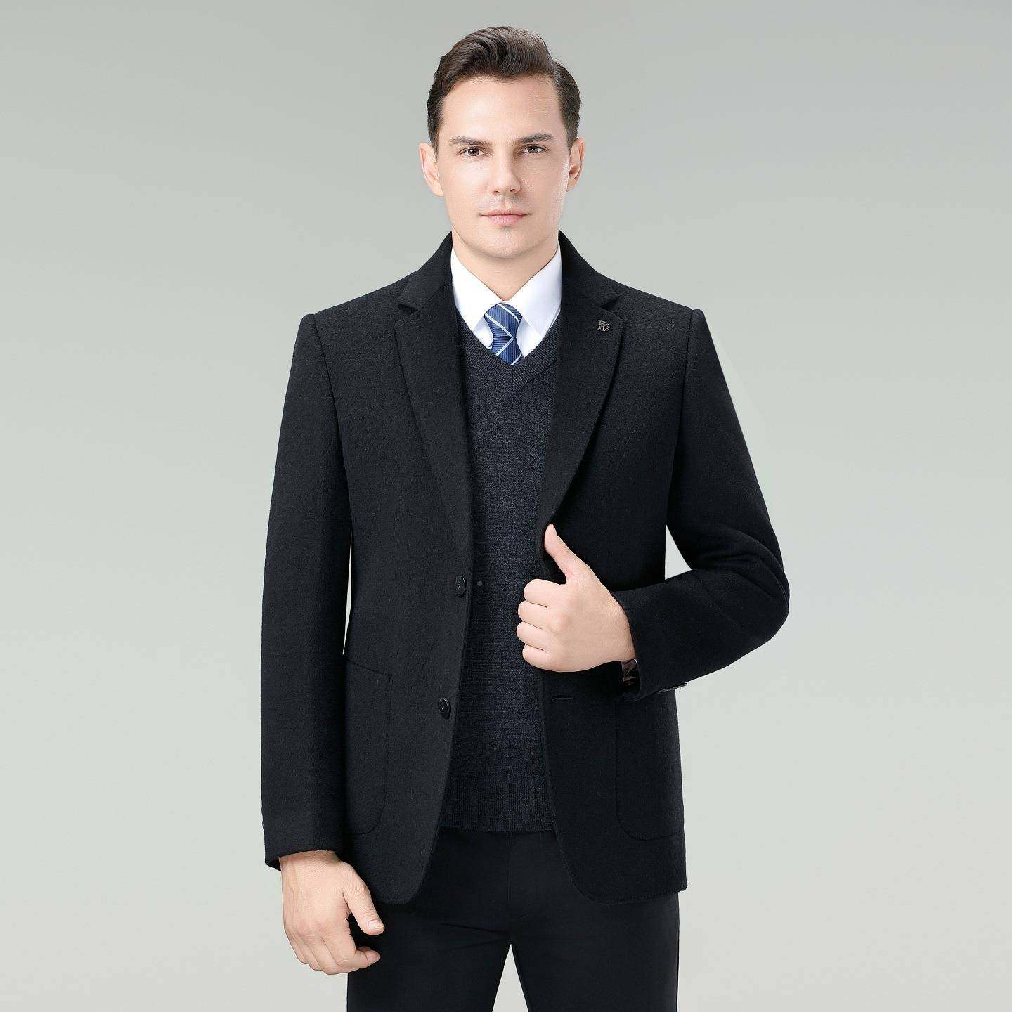 025冬季保暖双面呢羊大衣西装领单西毛9511-F男可拆2羽绒服内胆中