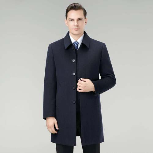 专FMS柜双面羊绒大衣中长款秋呢冬加厚防寒中年外爸爸装毛呢男套