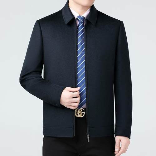 秋冬新中老年男式毛款呢绒MCS大衣商休闲翻领羊绒羽内胆厚务外套