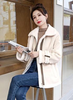 羔皮毛一小体羊羔外套女202ZZI51534冬季新款香风羊毛绒鹿皮绒加