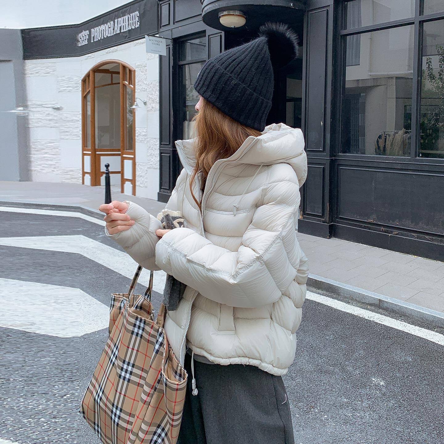 绒202C293-Q91保5冬排骨帽暖短款白鸭外连套