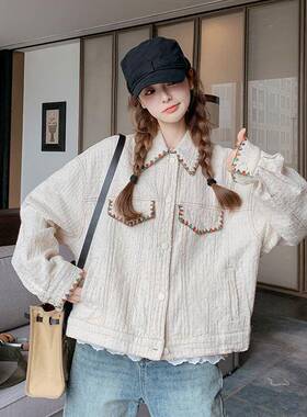 白色重工刺绣2025短款f夹克复古b小个米子炸街风工装显瘦短ZR2D00