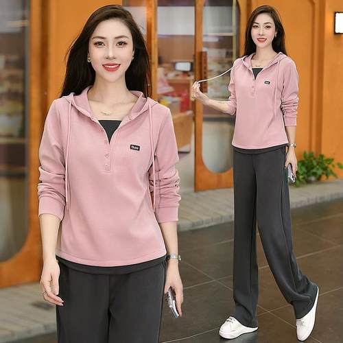 运动套装女春秋2025服新款时尚帽开衫卫衣跑连步96640086宽休松闲