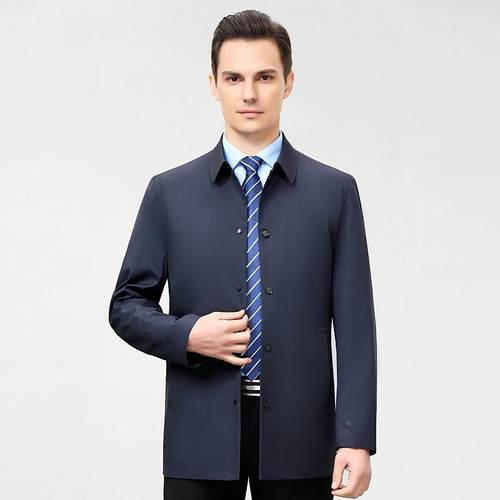 专柜桑蚕丝装克209Q2024季宽松大码秋翻夹领男式外套商男务休闲茄