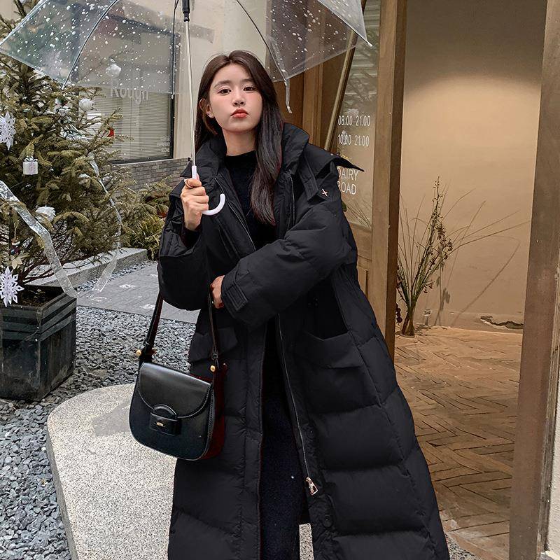 韩版白中长款过显膝娃娃领羽绒服女2025C116-687年冬季款加厚瘦鸭