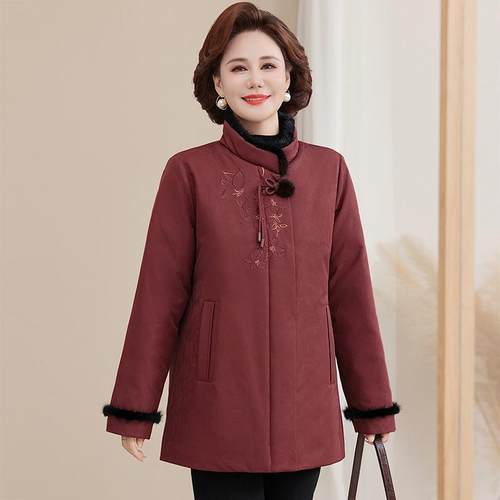 年冬季新款妈装国风奶8826-S8绣花洋气绒服中老年妈奶白鸭绒外羽