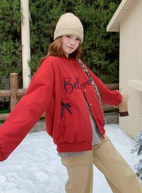院风字母款印花棒球服外套季20C028-11225新红色设计感小个冬子减