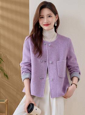面羊毛呢扣外套女2025秋冬ZQ25233-新款双修身时季尚单排呢子上衣