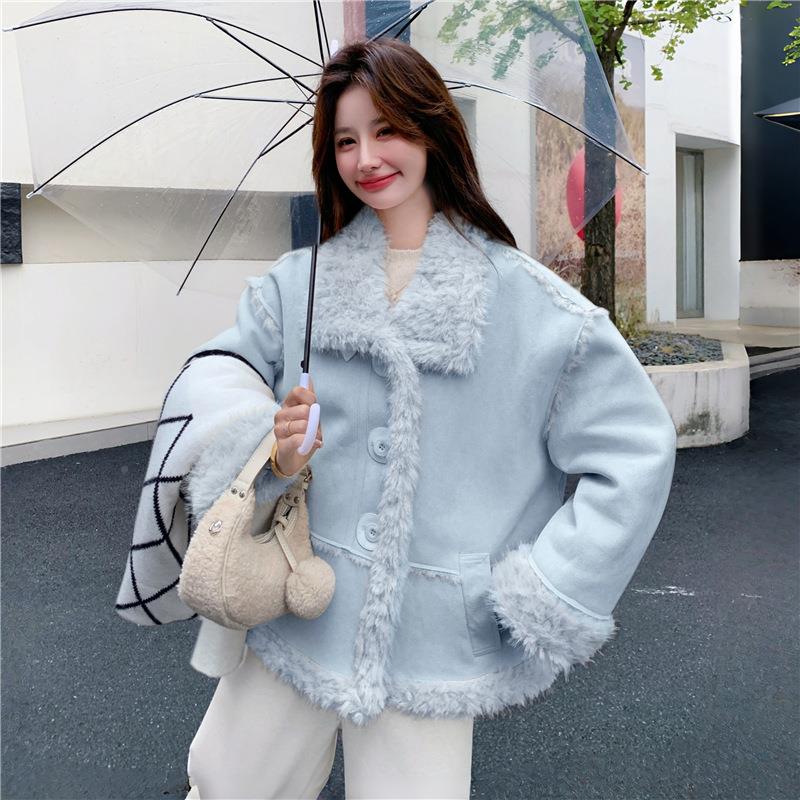 甜一美风羊羔毛外套女2C118-M86025冬新款韩皮系超好看洋气减仿龄