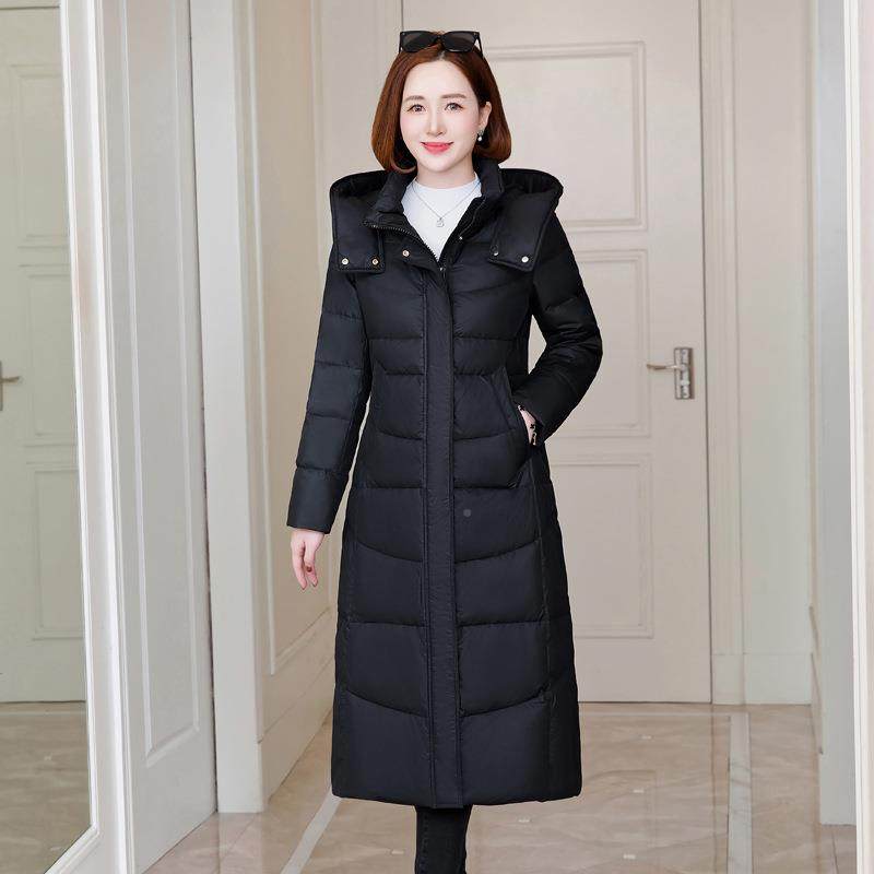 QPV绒服女中长款新冬季中年女士修身羽系带绒白款鸭加厚保暖外套