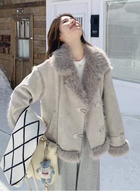 灰色羊高级感仿皮一体羔毛毛外气套女2025冬季复古质保C203-559暖