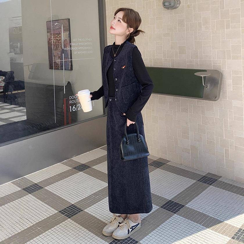 高级感炸街0时款尚套装裙女2B237-61秋季225新法式半马甲打底衫身