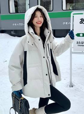 撞色拼接工装外羽绒服女2B218-252025季帽新款巨好看洋气连休冬闲