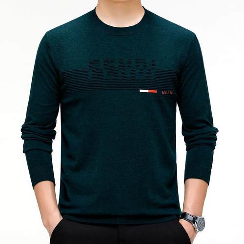 023秋新款中年士圆领长2袖t恤休闲羊毛针织打底衫冬爸232619-T爸