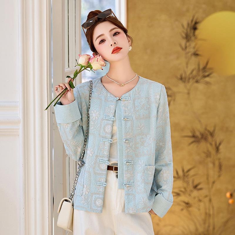 20ME5515-025春季款女装中式质国风刺绣珠片圆领气时尚新外套 ME5