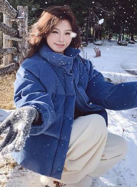 蓝色立领短款绒芯绒羽服女冬季2025ZR2C298w年新款加厚9灯保0白鸭