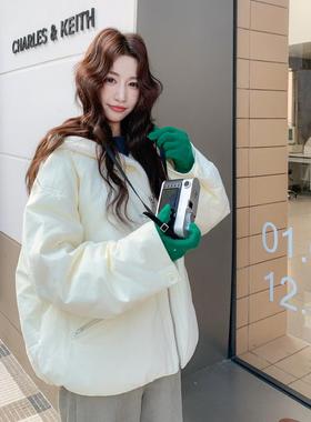 米羽两白色慵懒风针织拼接连c062-869帽假件绒服女季冬2025新款白