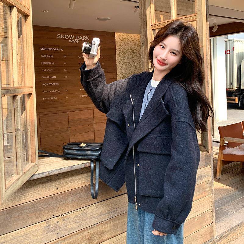 色复黑古C010-257工装风级双面2呢羊毛短大衣女秋冬季025新款高感