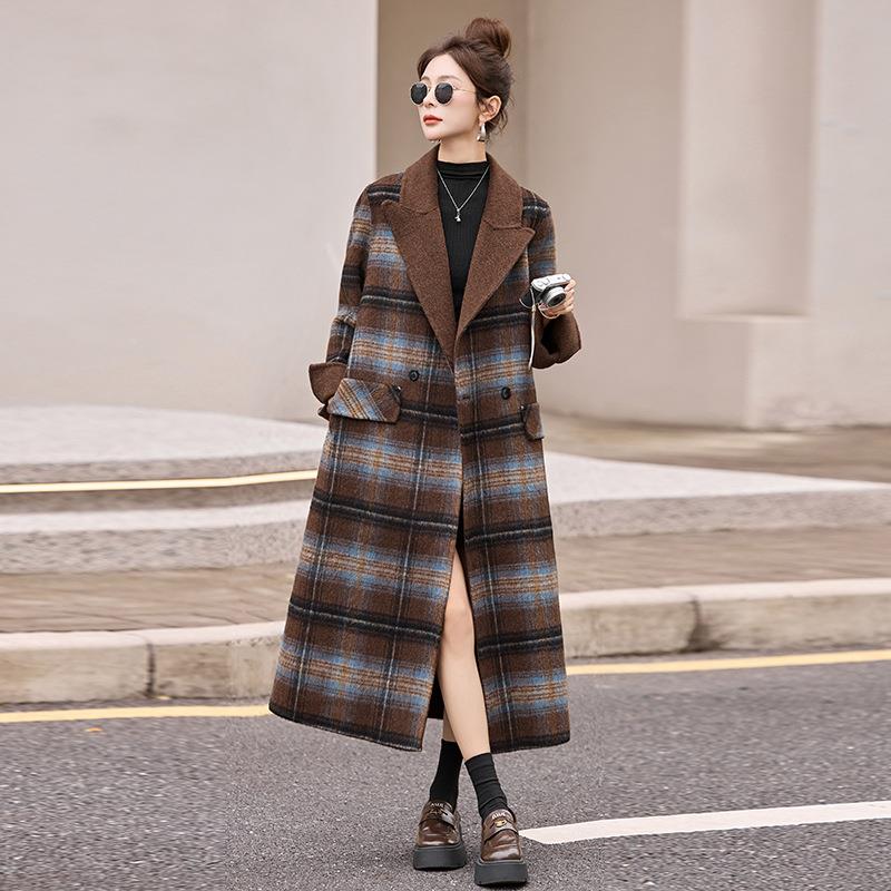 套格纹羊毛大计女装2衣025秋冬季新款设感长款过C3602-10膝毛呢外