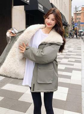 灰色2B188-95百大领毛工装派克服女中长搭款冬季2保025新款加绒加