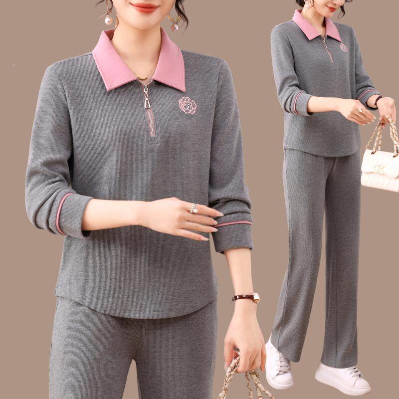 968868642025春秋季运动套装女休尚闲长袖POO领透气汗健吸身训练