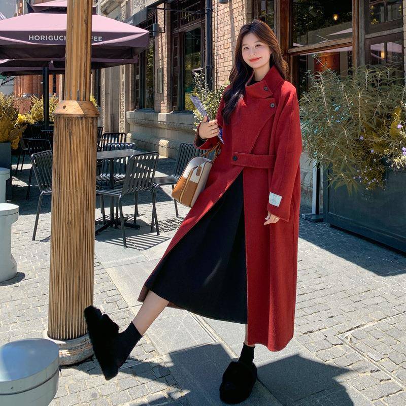 红2色双面羊大衣女b275-W71025冬年秋绒新款韩版爆款高级感羊毛呢