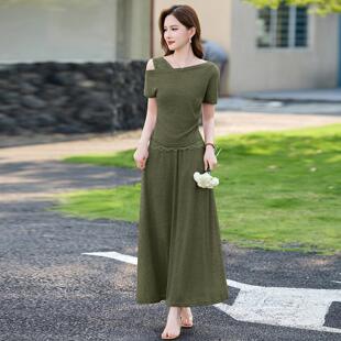 件夏季新款女装百YB2655-0搭蕾丝圆领修身上接衣拼长裙两套裙