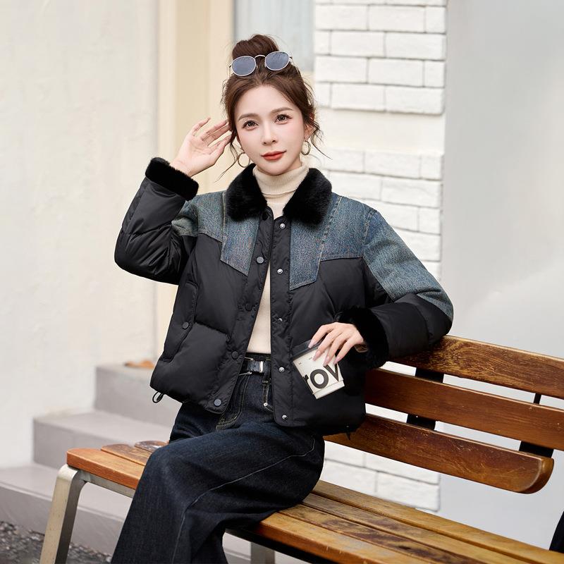 女式羽绒服YE6530-1205季新款设计感牛仔拼接冬时保暖尚显瘦外套