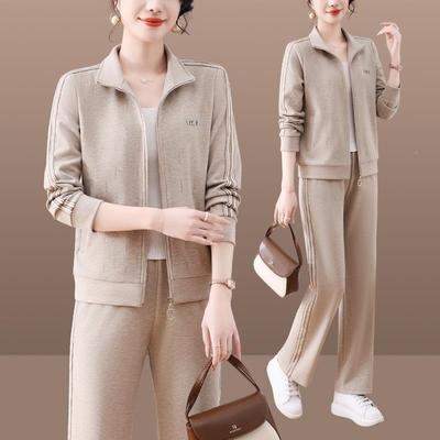 时87712676尚套装女202春季新款立拉链两开衫休闲运动领卫衣直筒