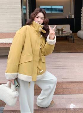 羊羔绒毛拼接P皮羽服女冬季新款20C239-11325超火巨好看的U0白鸭