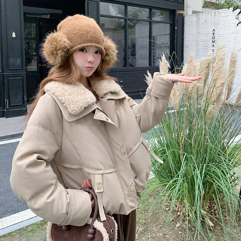 其色羊羔毛领翻派卡克羽绒服女短2025款冬新款休D034-692闲风加厚