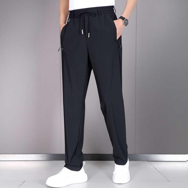 感冰丝裤子男款裤夏季款7898741速干宽松透垂气九分直筒空薄调裤