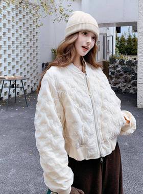 米子白色棒球服厚外套女2D006-73025年冬季新款时尚小个保暖加设