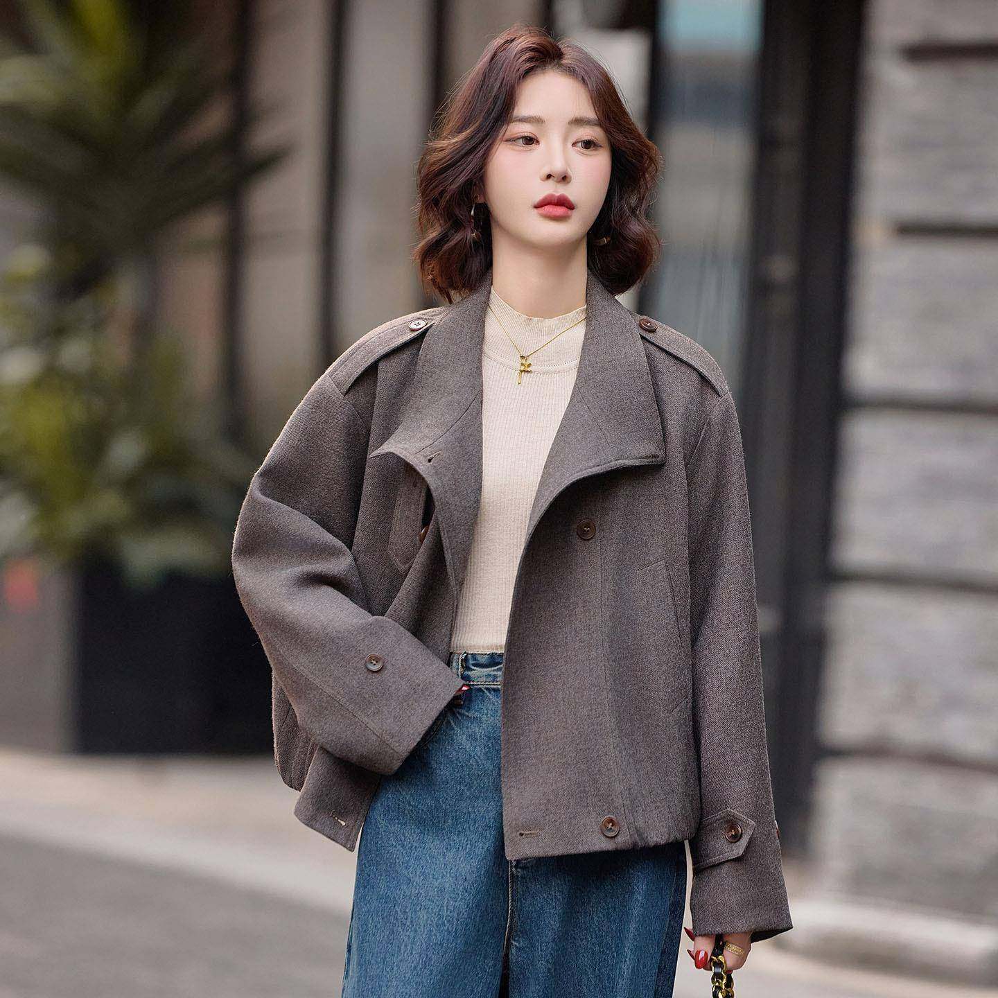 短款毛小呢外套女秋冬202ZLIANG25时5新款个子气质休闲尚气上衣呢