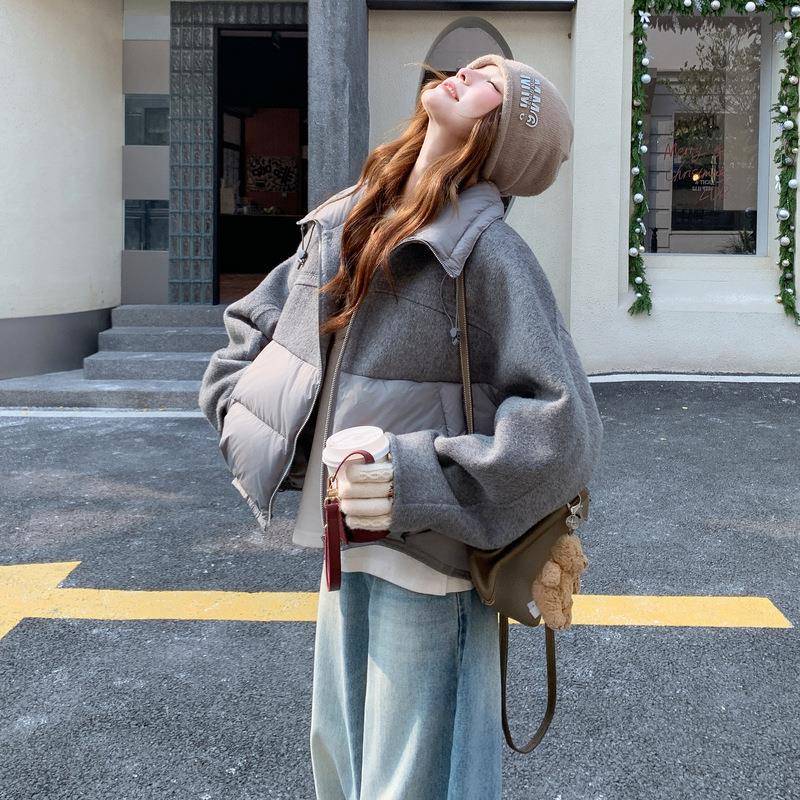 撞色拼接羽绒c182-Y99服女205冬9新小个子短款0白鸭绒洋气别2致加